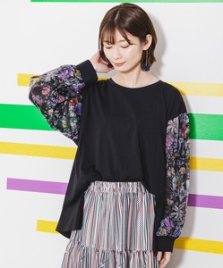 T-shirt Pullover Tulle Floral Pattern Switching