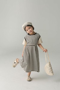 Kids' Casual Dress Design Waist One-piece Dress Border Switching 90cm ~ 150cm