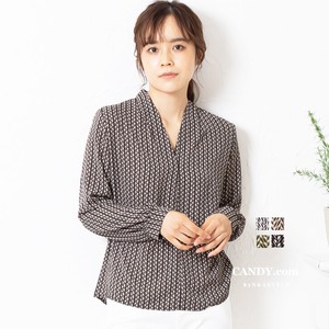 Button Shirt/Blouse Patterned All Over Long Sleeves Retro Pattern V-Neck Ladies'