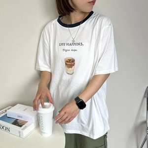 即納【2025新作】アイスコーヒープリントTシャツ　　プリントT　リンガーT　半袖　夏服