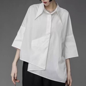 Button Shirt/Blouse Plain Color 3/4 Length Sleeve Ladies'