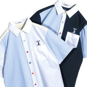 【SPECIAL PRICE】オックス ネコ刺繍 カラーボタン 半袖シャツ