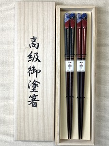 [新商品]日本製　和風柄　若狭塗　浮世絵天削塗分箸　ペア　桐箱入　4柄