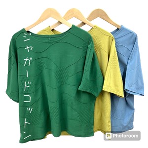 【2024SS 綿Tシャツ】天然素材　波柄ジャガードコットンTシャツ