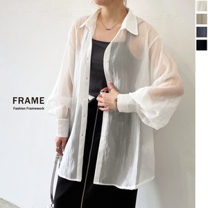 Button Shirt/Blouse Voluminous Sleeve Oversized Lame Washer 【2024NEW】