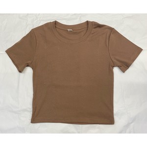 【現品セール50%off】TS077s-dbr-L ショート丈半袖Tシャツ 無地 スリム カジュアル ラウンドネック