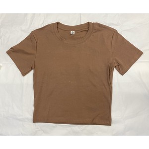 【現品セール30%off】TS077s-dbr-XL ショート丈半袖Tシャツ 無地 スリム カジュアル ラウンドネック