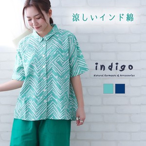 Button Shirt/Blouse Cotton Indigo 5/10 length 2024 Spring/Summer