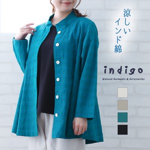 Button Shirt/Blouse Cotton Indigo 2024 Spring/Summer