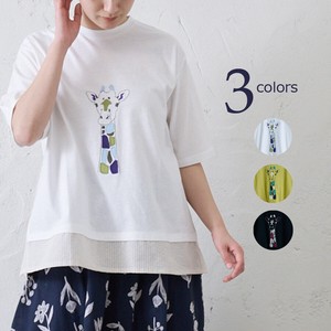 T 恤/上衣 刺绣 拼布 动物 麒麟