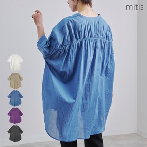 Button Shirt/Blouse Tunic Flare Gathered Blouse Back A-Line Band Collar Sheer 【2024NEW】