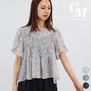 T-shirt Design Pullover Jacquard Shirring Floral NEW
