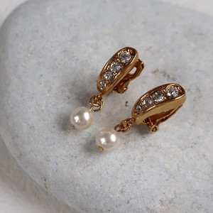 Clip-On Earrings Gold Post Pearl Earrings Bijoux Jewelry Made in Japan