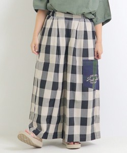 Full-Length Pant Yarn-dyed Checked Pattern Rayon Wide Pants