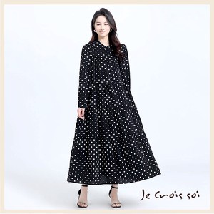 Casual Dress Design Printed Front Opening One-piece Dress Polka Dot
