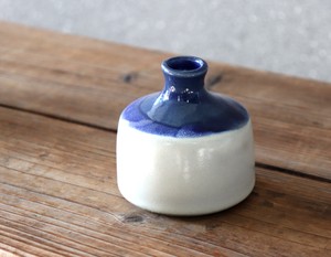 益子焼　丸花瓶　糠白＆瑠璃