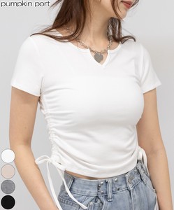 T-shirt T-Shirt Side Dropped Keyhole Neck Short Length