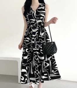Casual Dress Waist Sleeveless Shirring One-piece Dress 2024 Spring/Summer