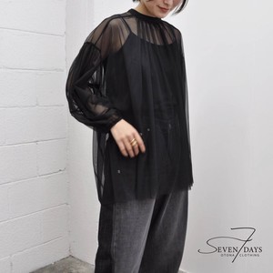 Button Shirt/Blouse Tops Tulle Gather