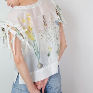 Button Shirt/Blouse Flower Print 2-way