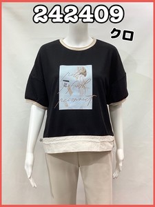 【2024 新作】レディース ミセス トップス カットソー 裾絞りスピンドル プリントTシャツ