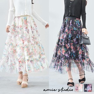 Skirt Ruffle Flower Print Tiered Skirt L 【2024NEW】