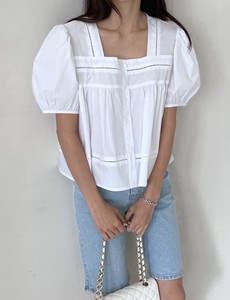Button Shirt/Blouse Square Neck Sleeve Blouse 2024 Spring/Summer
