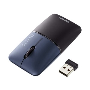 サンワサプライ 静音ワイヤレスブルーLEDマウス SLIMO 充電式 USB A ネイビー MA-WBS310NV
