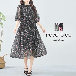 Casual Dress Gathered Floral Pattern L One-piece Dress 【2024NEW】