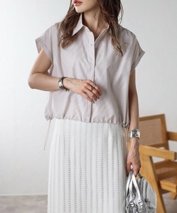 Button Shirt/Blouse Stripe Drawstring Short Length