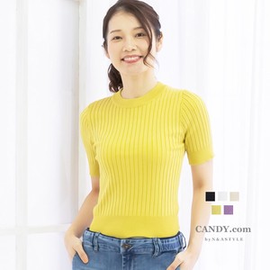 T-shirt Crew Neck Knitted Spring/Summer Tops Rib Ladies' Simple