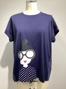 T-shirt Pullover Switching Polka Dot