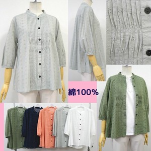 Button Shirt/Blouse Pintucked Oversized 2024 Spring/Summer