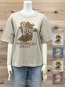 ウエスタンブーツプリントレギュラーTシャツ/プリントTシャツ　レディース