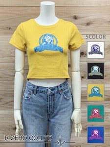 カラーgirlリブチビT/プリントTシャツ　レディース