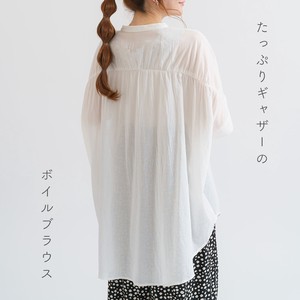 Button Shirt/Blouse Gathered Blouse Cotton Voile 【2024NEW】