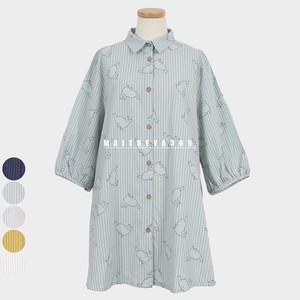 Button Shirt/Blouse Stripe Cat Printed