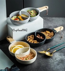 【2024新作】INSスタイル 軽食皿 陶磁器 分格皿 ナッツ皿 サラダ皿 家庭用 食器 木柄皿 スープ皿