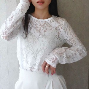 T-shirt Long Sleeves Lace Sheer Floral Pattern Tops Summer Casual Spring Autumn/Winter