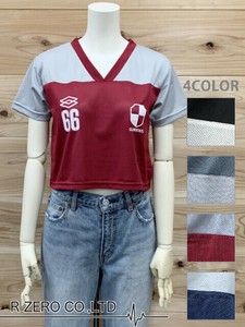 配色スポーツユニフォームメッシュちびTシャツ/プリントTシャツ レディース