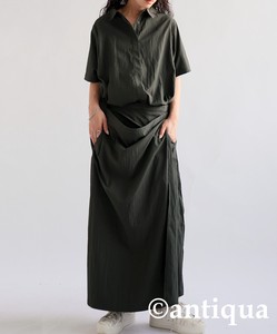 Antiqua Casual Dress Plain Color Long One-piece Dress Ladies' Short-Sleeve 3-way NEW