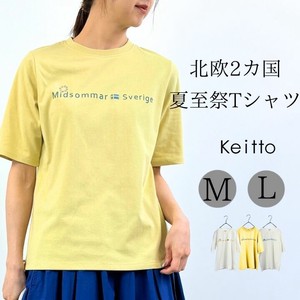 北欧2か国夏至祭Tシャツ カットソー レディース プルオーバー プリント 刺繍 Keitto ケイット np-kdcy4334