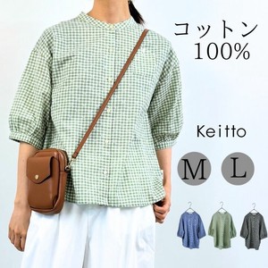 【2024夏】ギンガムチェックドビーシャツ ブラウス レディース 綿100％ プルオーバー Keitto np-kdmz4286