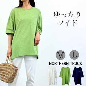 T-shirt Pullover Tunic Plain Color T-Shirt Pocket Wide Ladies' Short-Sleeve Cut-and-sew