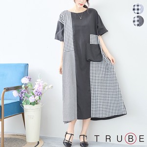 Casual Dress Design Pocket Plaid L One-piece Dress Switching 【2024NEW】