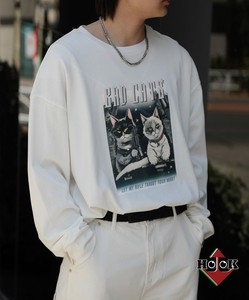 【HOOK -original- 】にゃんにゃんマフィアプリントロンTEE 長袖tシャツ メンズ ネコ ユニセックス 猫
