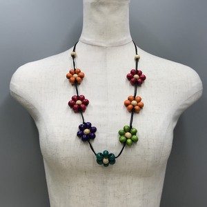 Wooden Chain Necklace Colorful Flowers