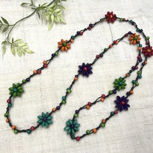 Wooden Chain Necklace Colorful Flowers