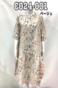Casual Dress Flower Print Cotton Linen Front Opening One-piece Dress Ladies' 2024 NEW