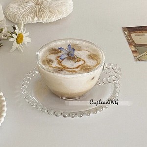 【定番商品】INSスタイル ガラス茶器 コーヒー器具 花ティーカップ グラス コーヒーカップ皿 セット
